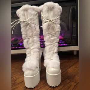 Amazon snow angel white faux fur platform knee high boots brand new size 7
